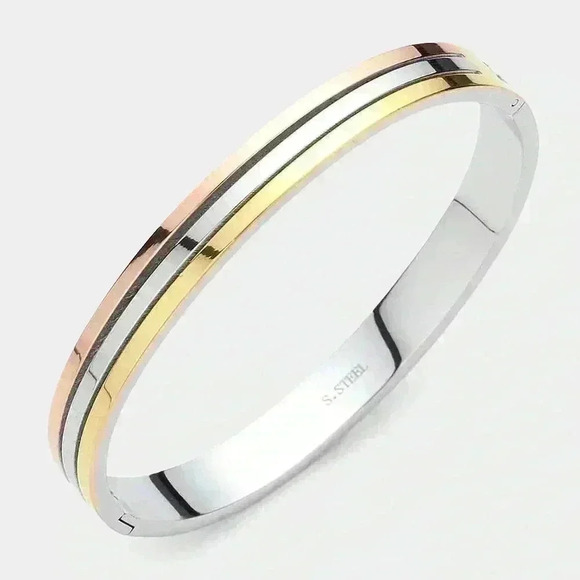 Stainless Steel Three Tone Bangle - Picture 1 of 2